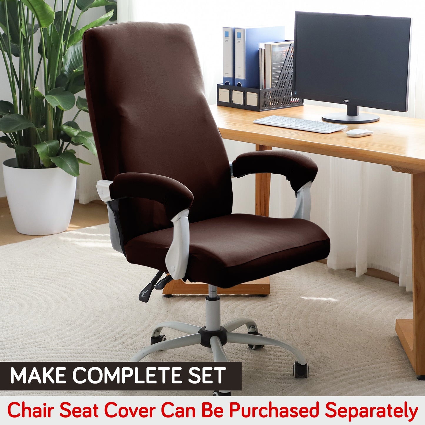 140gsm Armrest Covers for Office Chair (Zipper Style), 1 Pair, Brown