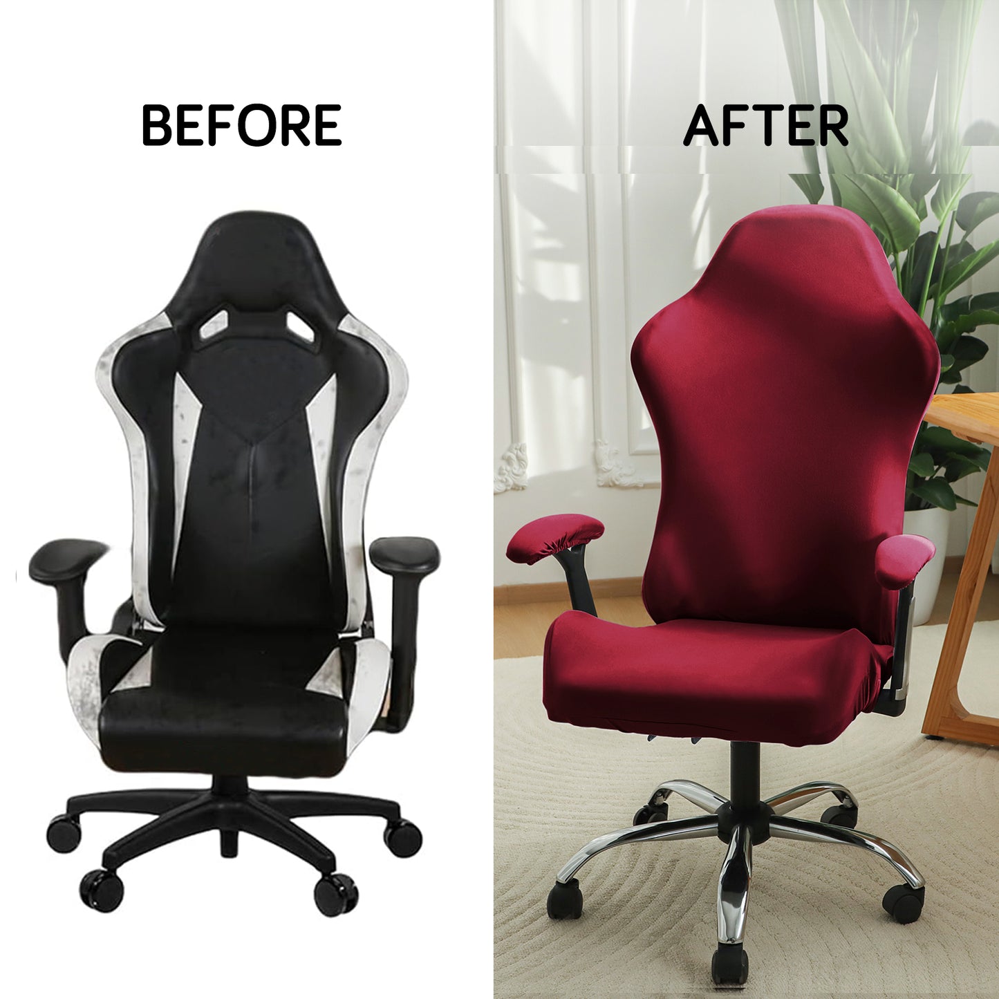 Gaming Chair Cover Stretchable Computer Rotating Chair Seat Covers Slipcover, Burgundy