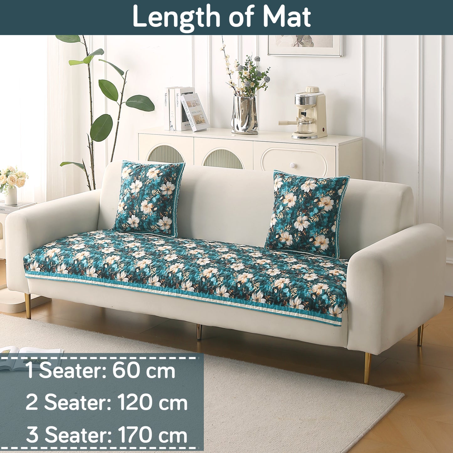 Florentina Series Printed Holland Velvet Sofa Mat - Pansies Teal
