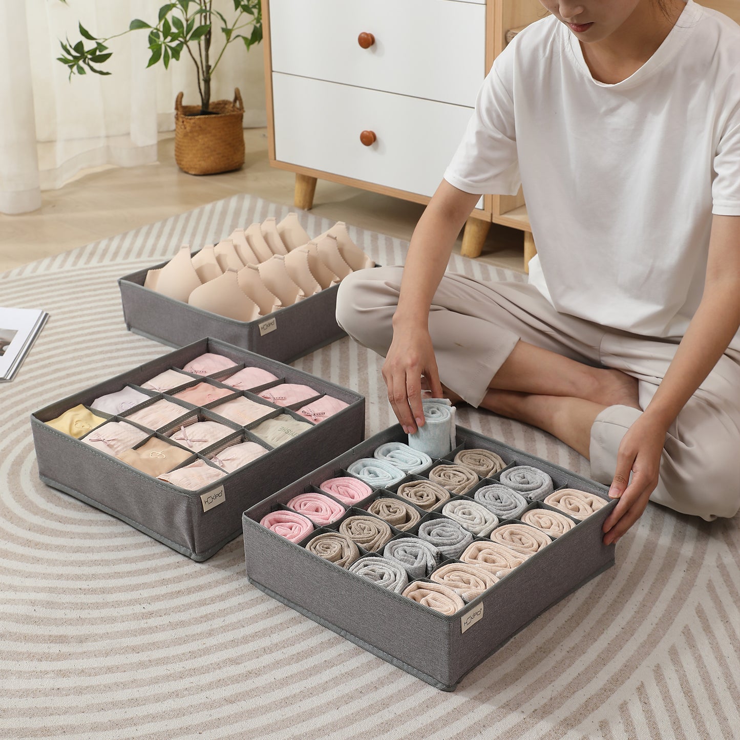 Undergarment Organizer for Wardrobe and Drawers, Grey