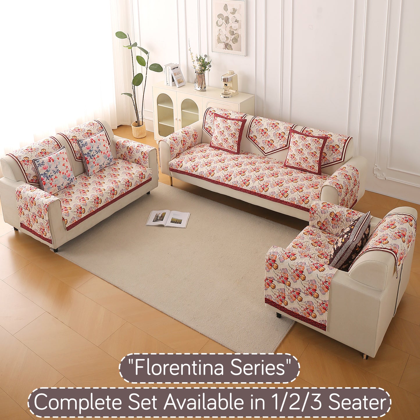 Florentina Series Printed Holland Velvet Sofa Mat - Autumn Cream