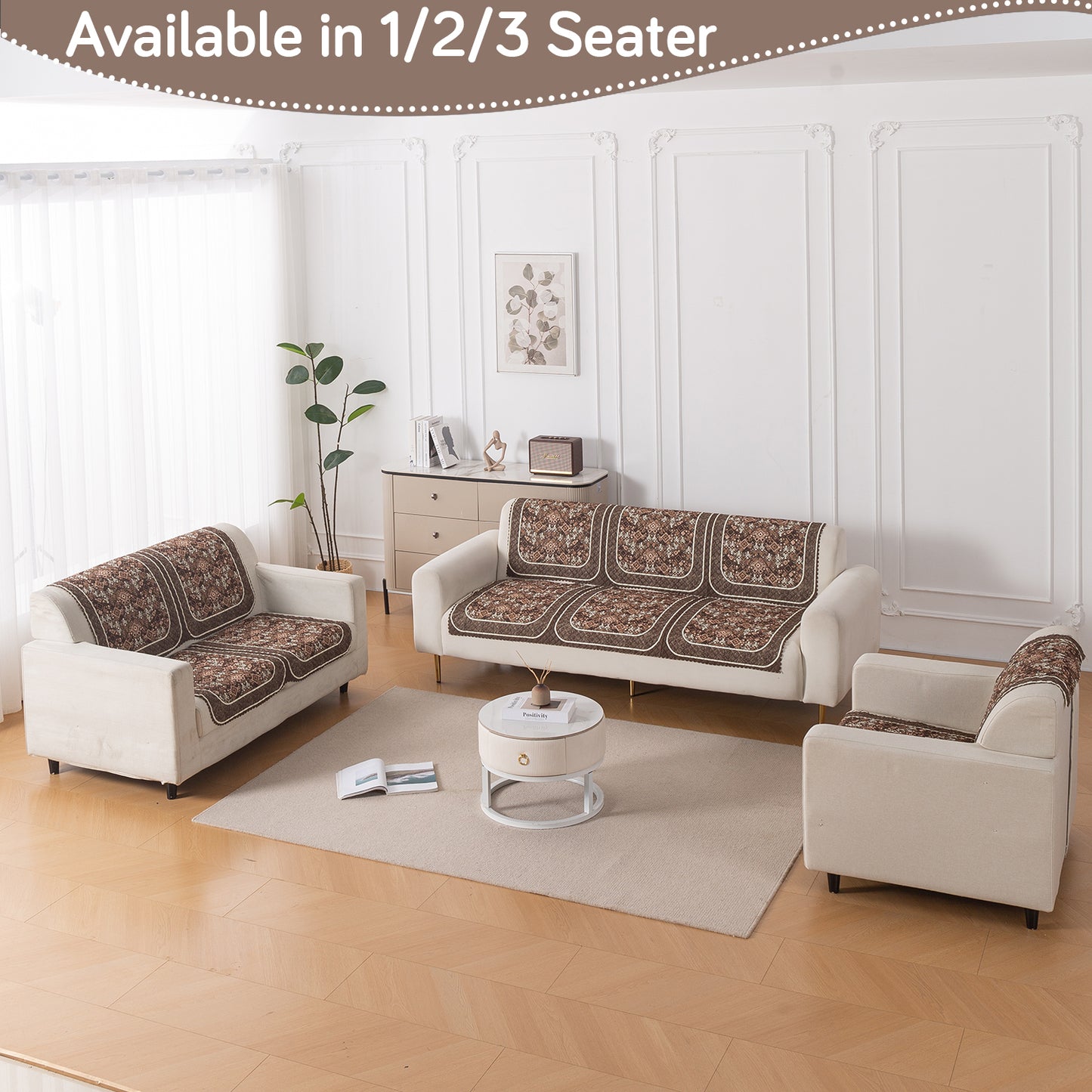 LoomVerse Quilted Sofa Cover Set Washable Sofa Panel for Seat & Back - Rustic Lattice