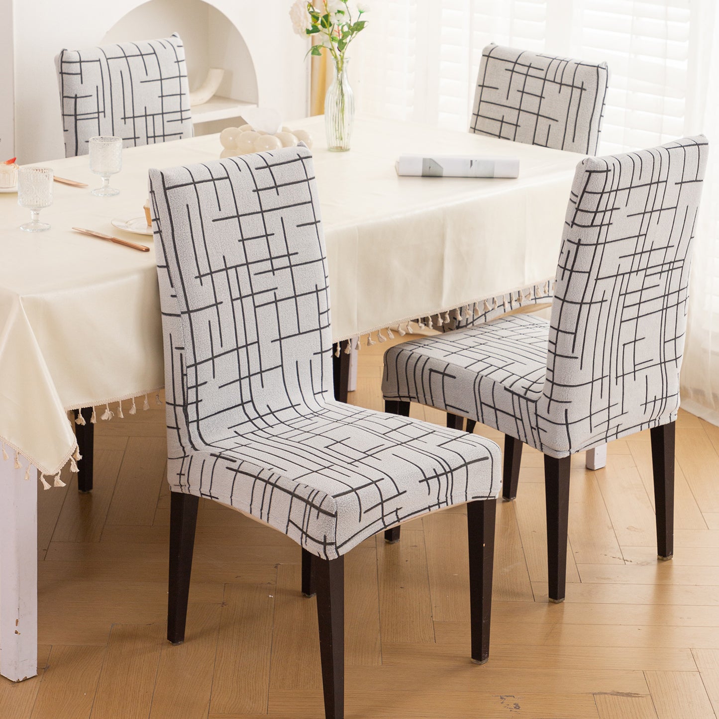'Crossline Series' 180 GSM Jacquard Chair Cover Set 1/2/4/6, Dark Grey
