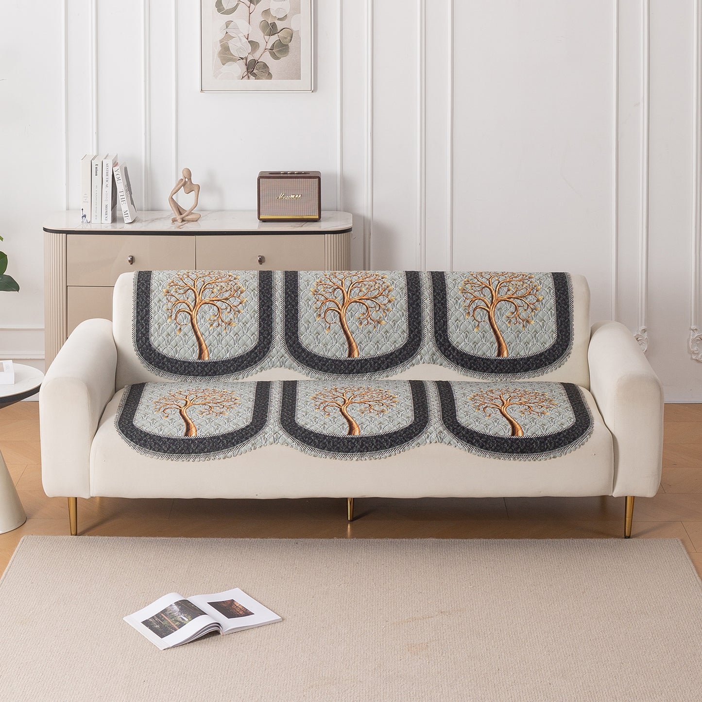 LoomVerse Quilted Sofa Cover Set Washable Sofa Panel for Seat & Back - Tranquil Tree