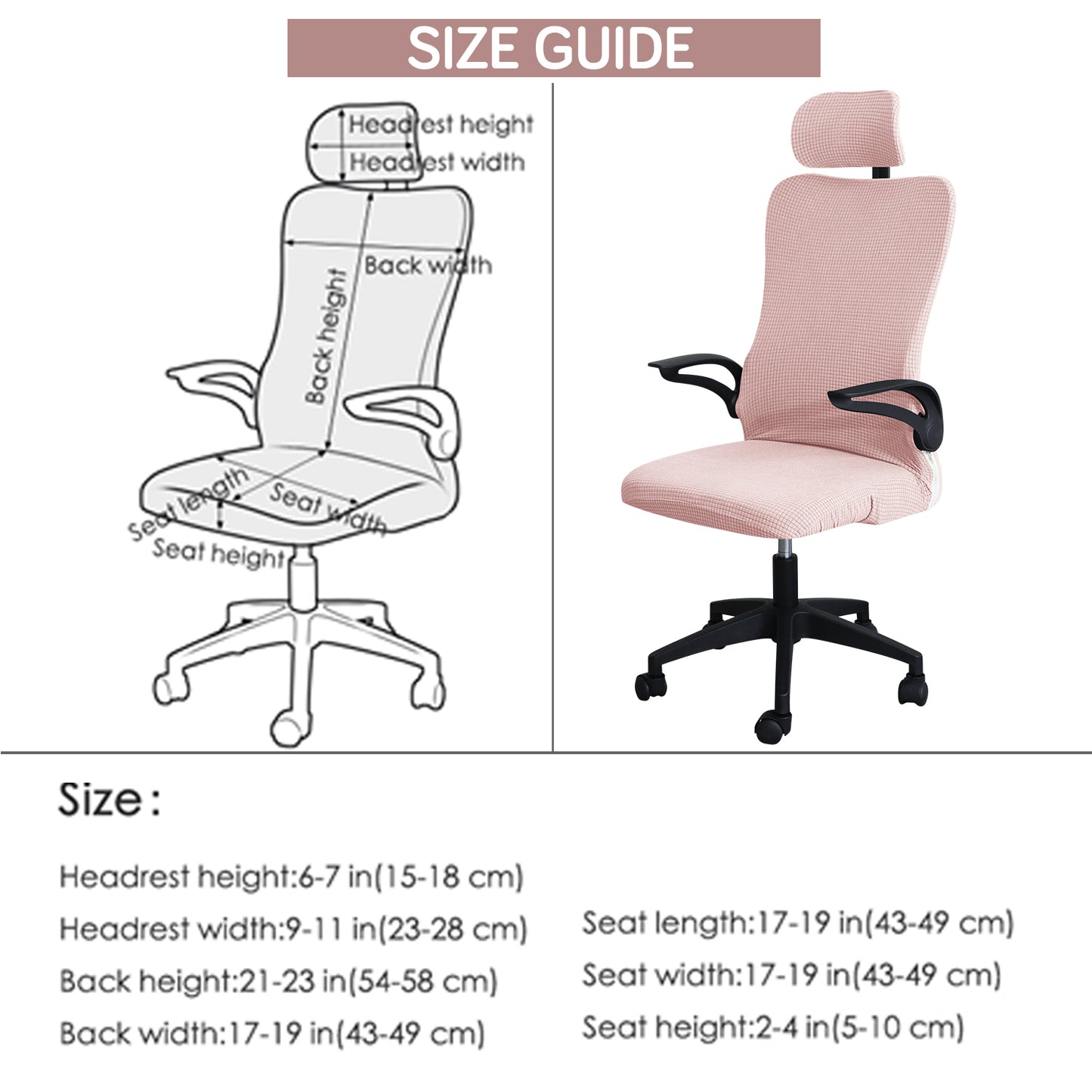 Water Repellent Office Chair Cover with Headrest (High-Back) – 210 GSM Stretch Jacquard – Washable, Anti-Slip Fit for Ergonomic Mesh Office Chairs, Pink