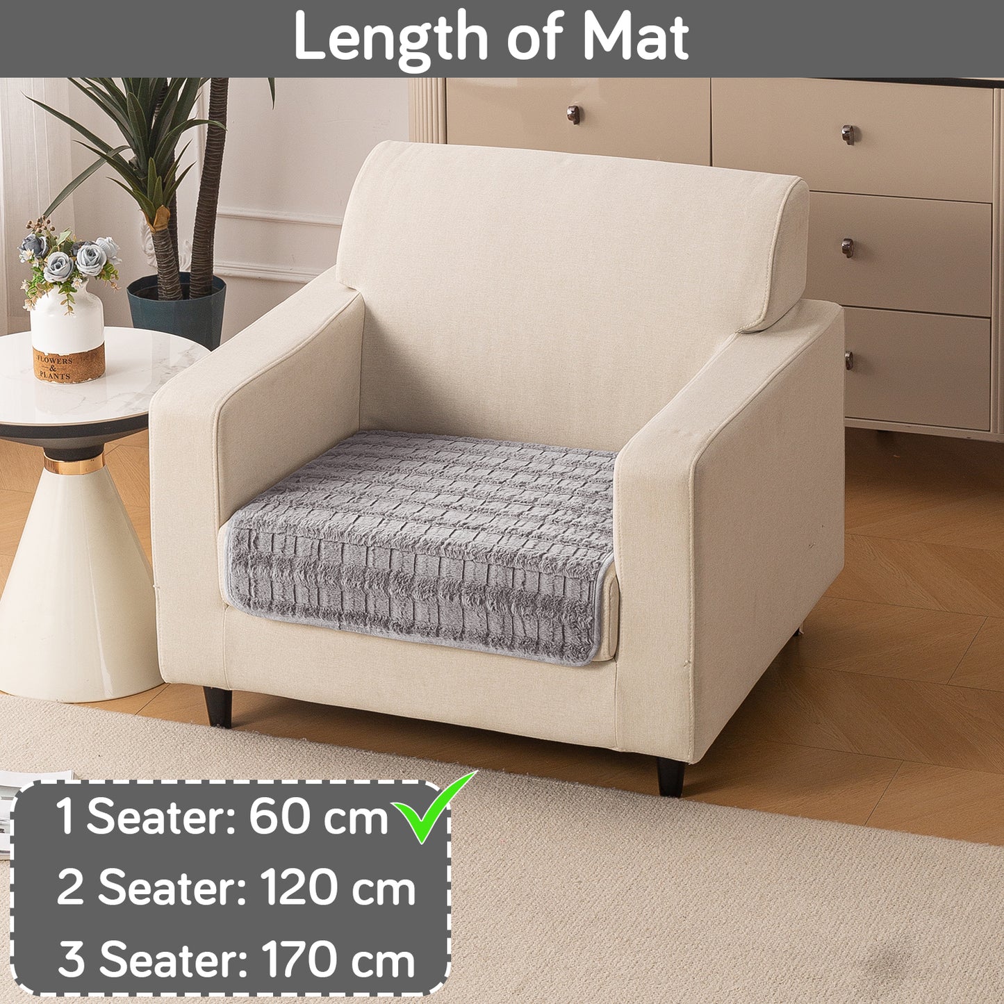 Premium Plush Anti Slip Sofa Mat for 1/2/3 Seater, Light Grey