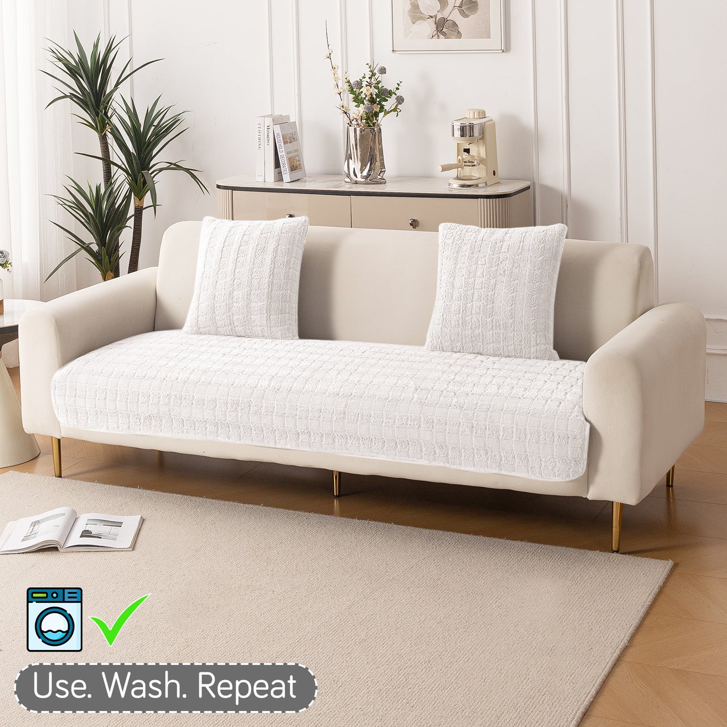 Premium Plush Anti Slip Sofa Mat for 1/2/3 Seater, White