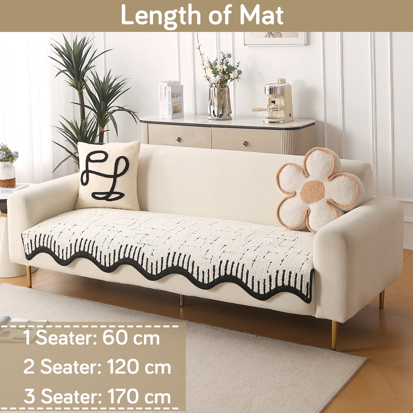 Premium Supple Soft Wavy with Curve Sofa Cover Mat, Off-White