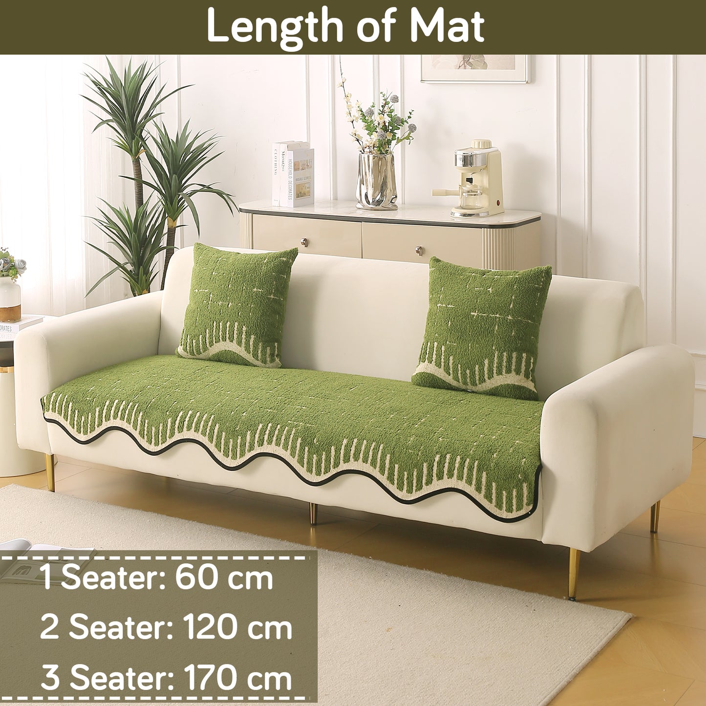 Premium Supple Soft Wavy with Curve Sofa Cover Mat, Green