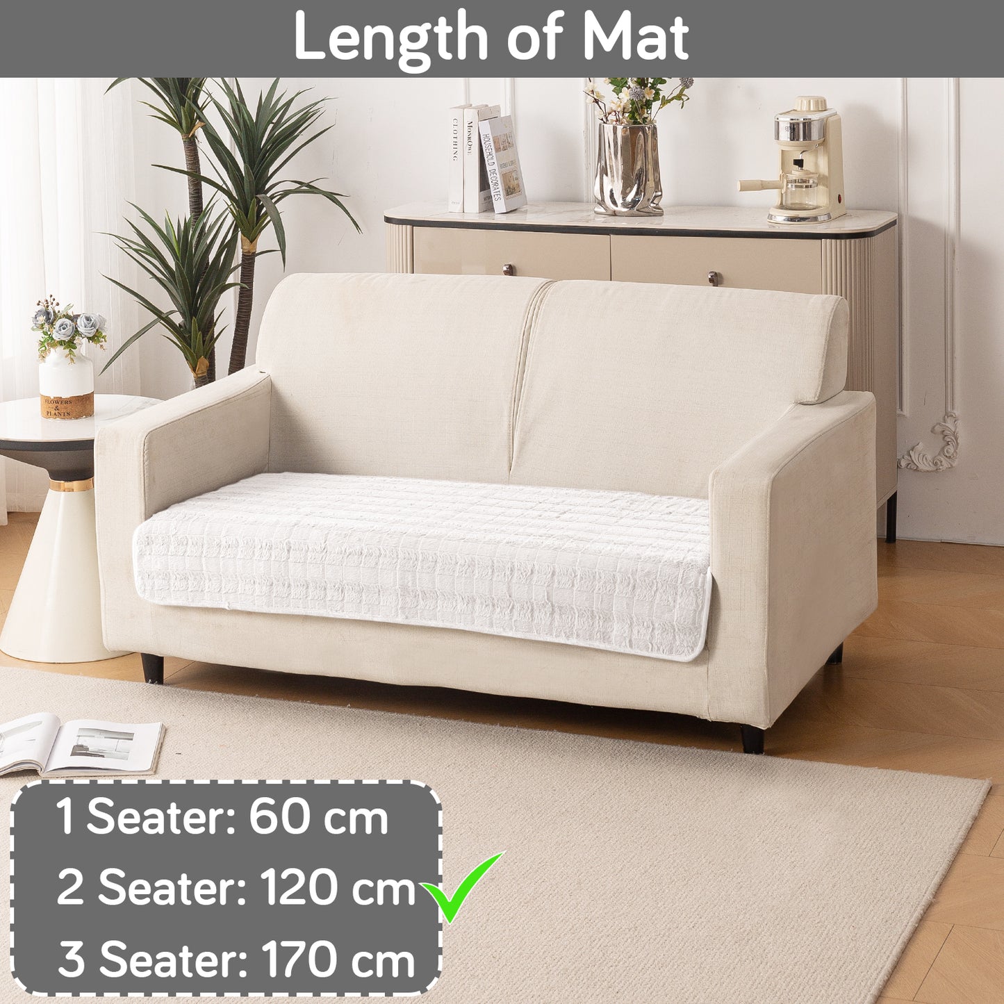 Premium Plush Anti Slip Sofa Mat for 1/2/3 Seater, White