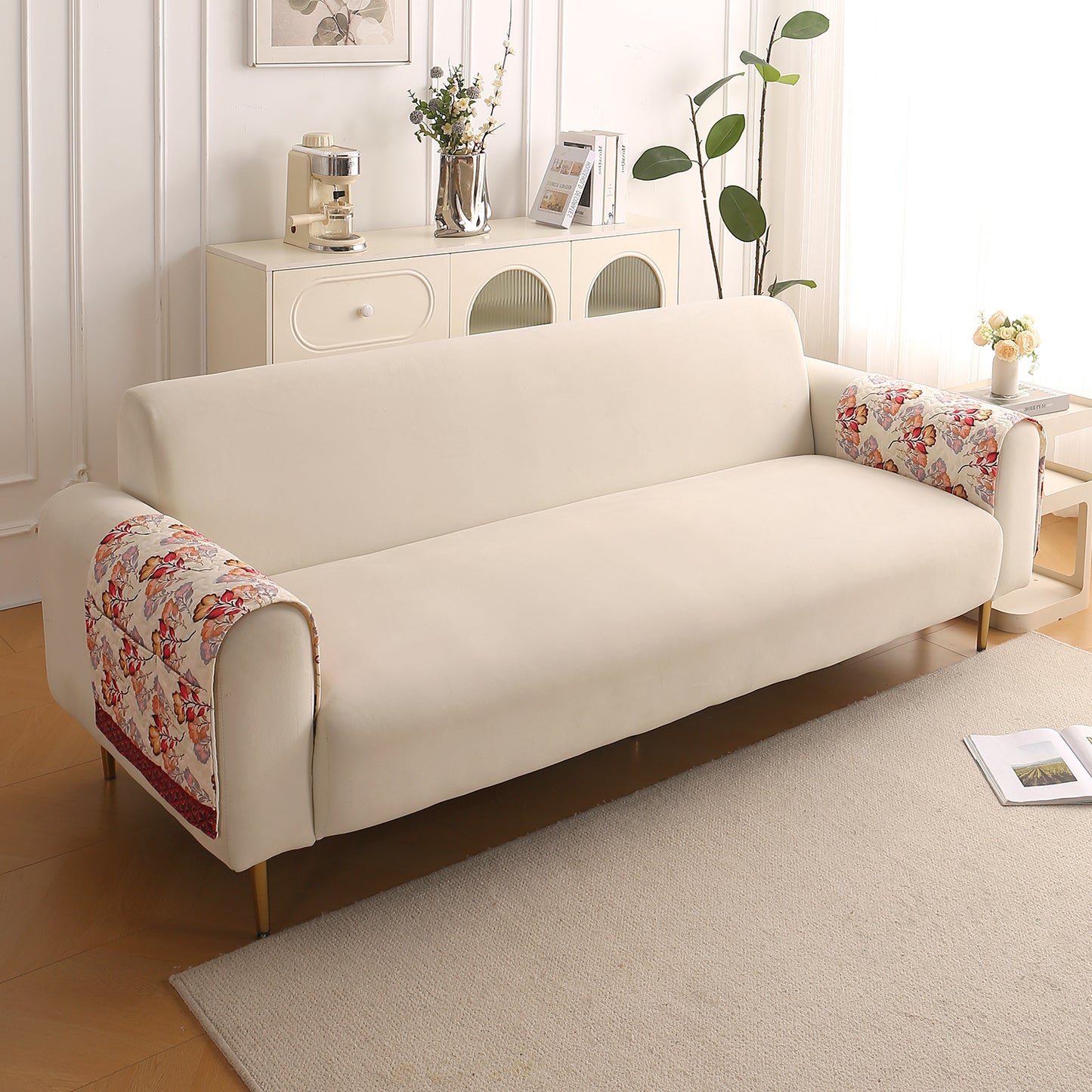 Florentina Series Printed Holland Velvet Sofa Mat - Autumn Cream
