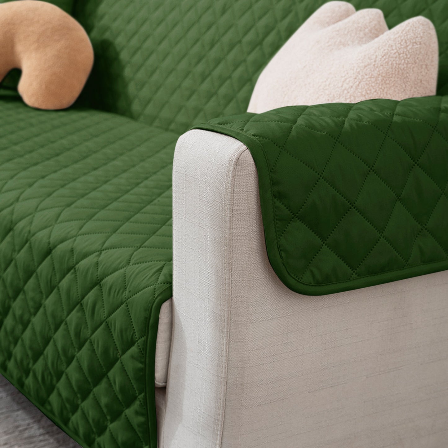 Forest Green quilted three seater sofa cover with armrest