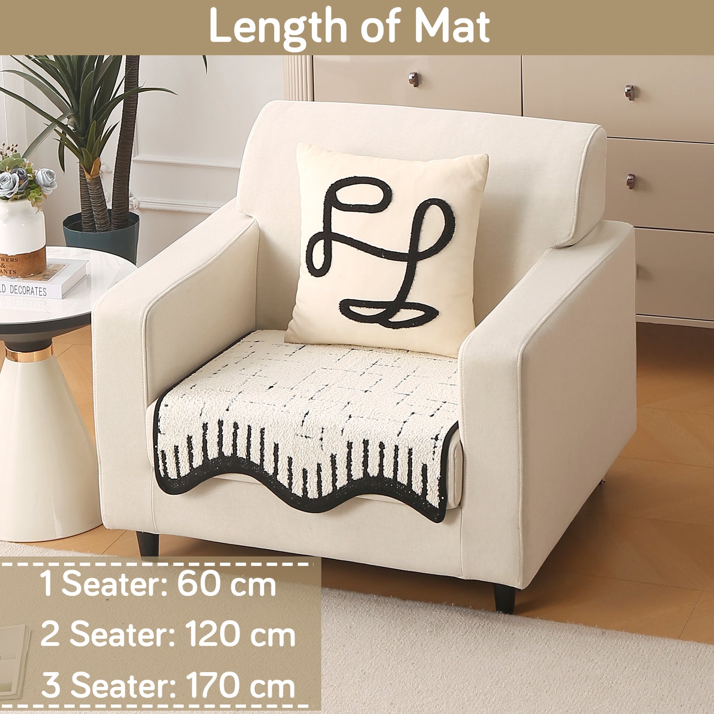 Premium Supple Soft Wavy with Curve Sofa Cover Mat, Off-White