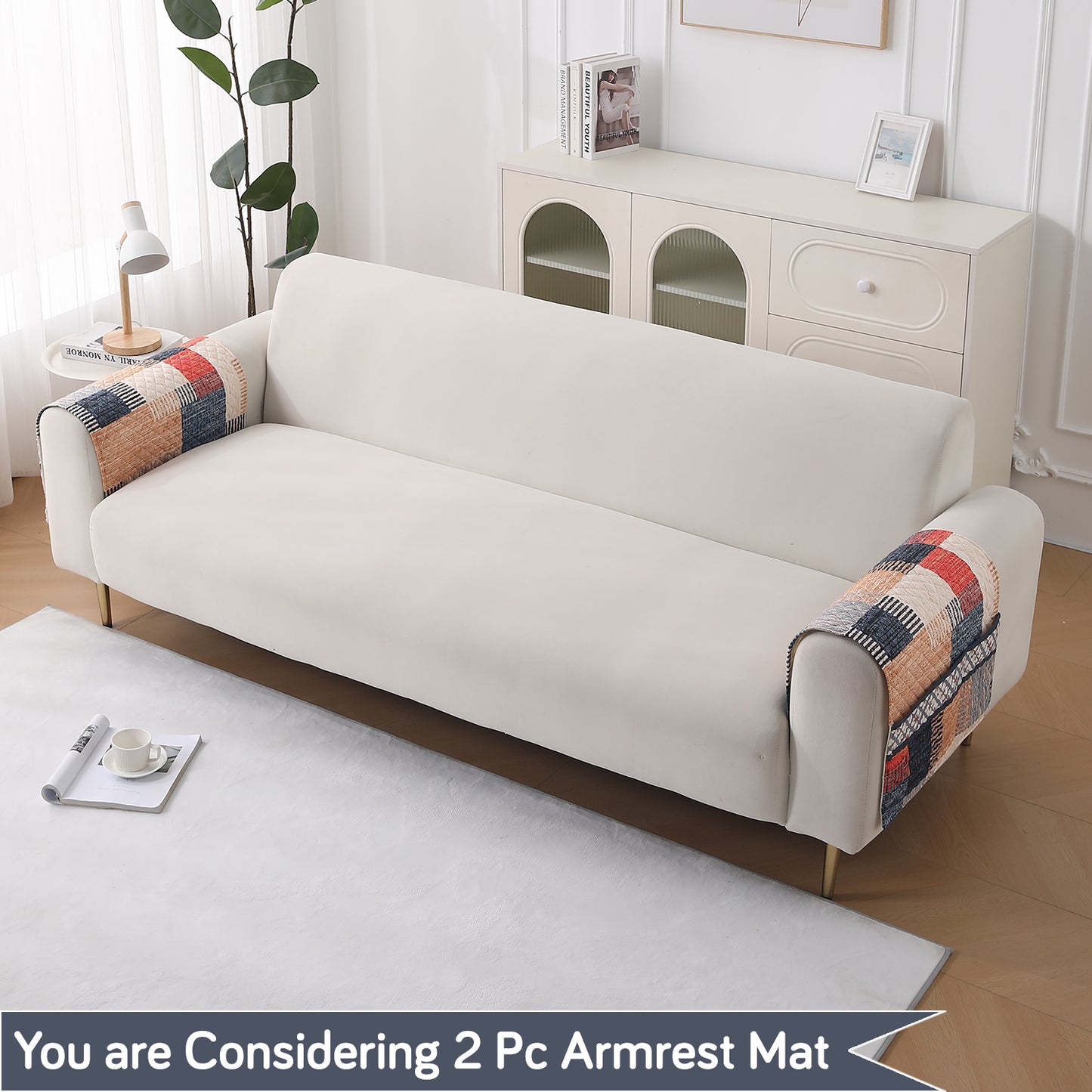 LiefNest Holland Velvet Sofa Cover Mat with Foam Filling - Urban Grid Multicolor