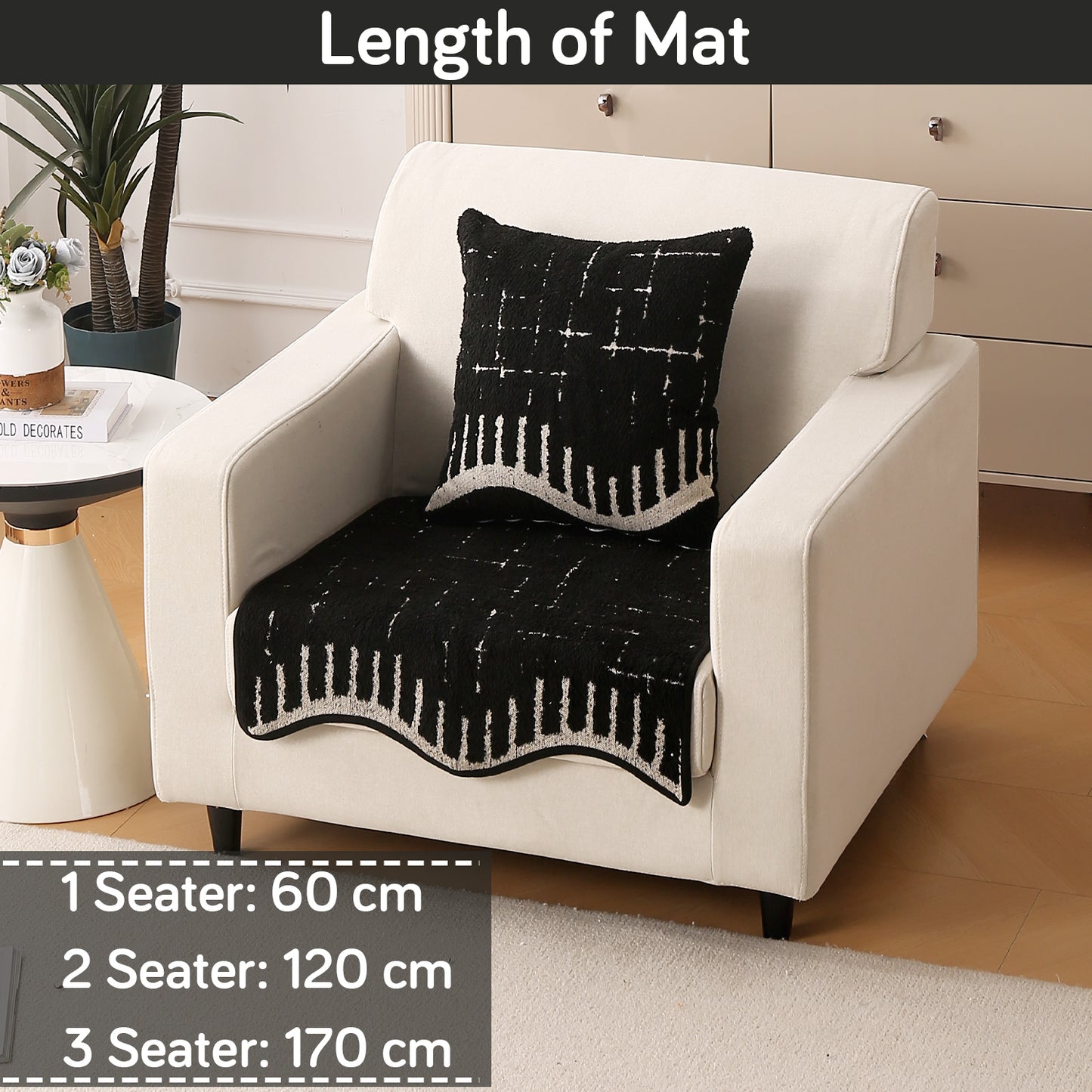 Premium Supple Soft Wavy with Curve Sofa Cover Mat, Black