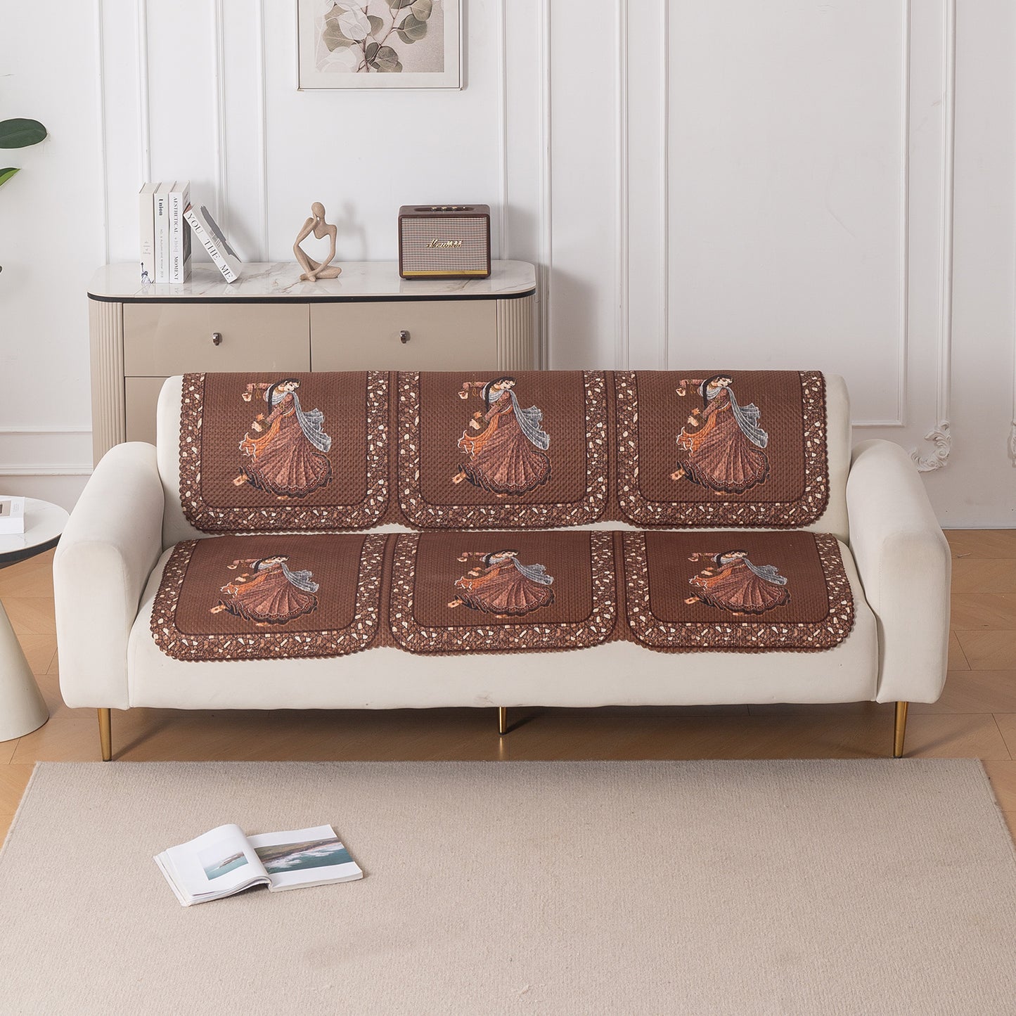 HeavenHue Fleece Soft Touch Quilted Sofa Cover Set Washable Sofa Panel for Seat & Back - Nritya Echo