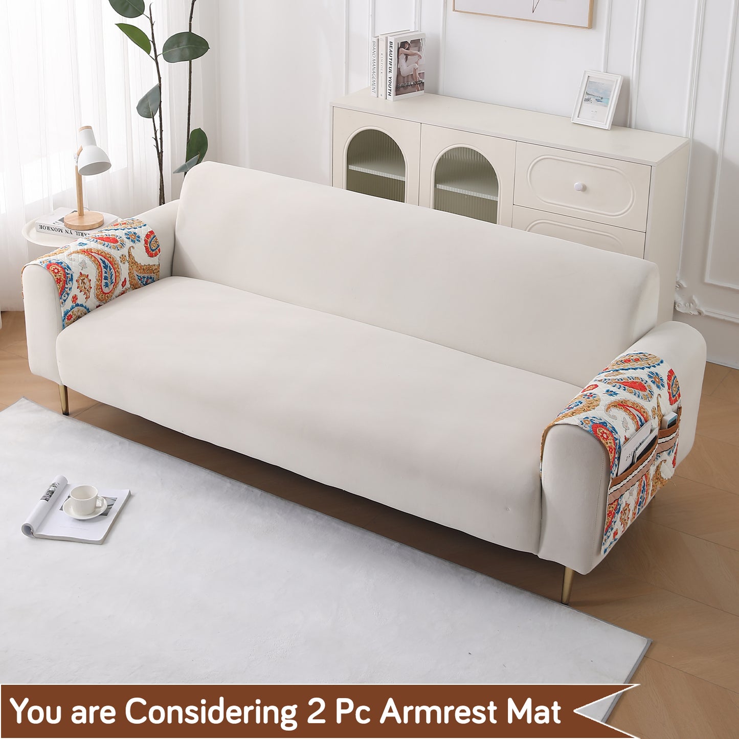 LiefNest Holland Velvet Sofa Cover Mat with Foam Filling - Paisley Multicolor