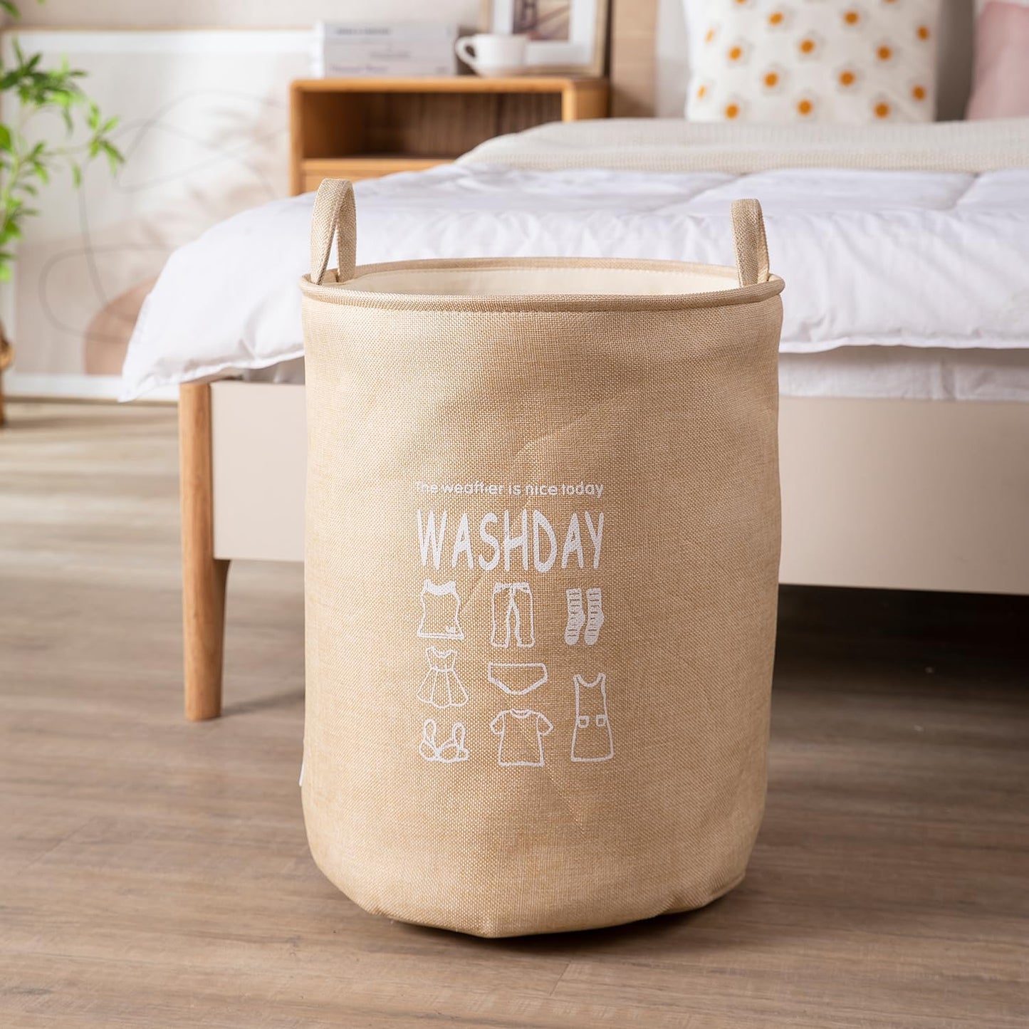 Folding Laundry Basket for Clothes, 43L - Beige