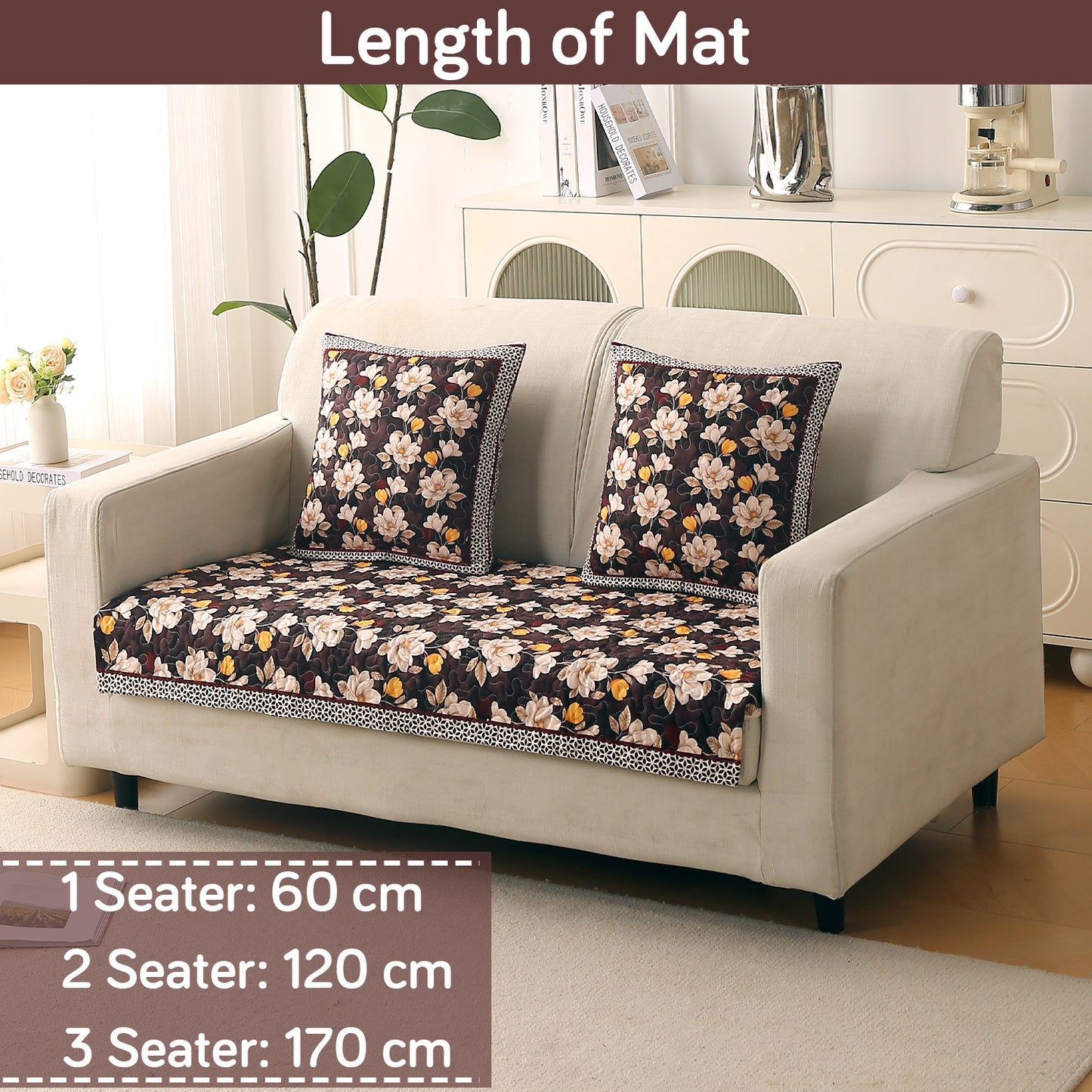 Florentina Series Printed Holland Velvet Sofa Mat - Camellia Brown