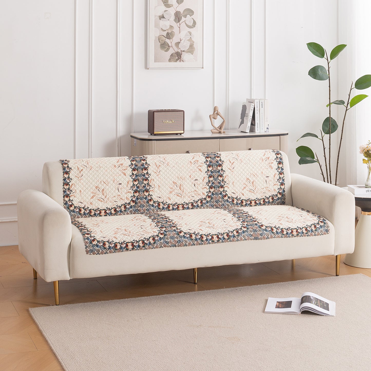 LoomVerse Quilted Sofa Cover Set Washable Sofa Panel for Seat & Back - Petal Harmony