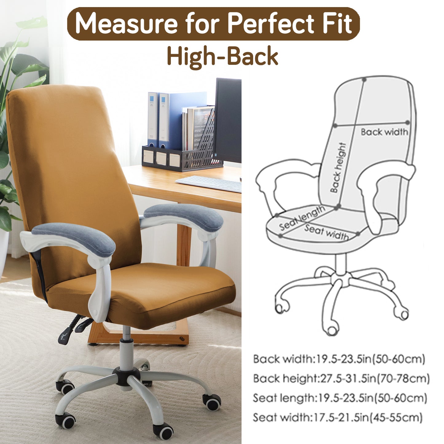 Office Chair Cover for Executive Chair (High-Back) – 140 GSM Stretchable Fabric – Washable & Anti-Slip – Fits Big & Tall Office Chairs, Camel