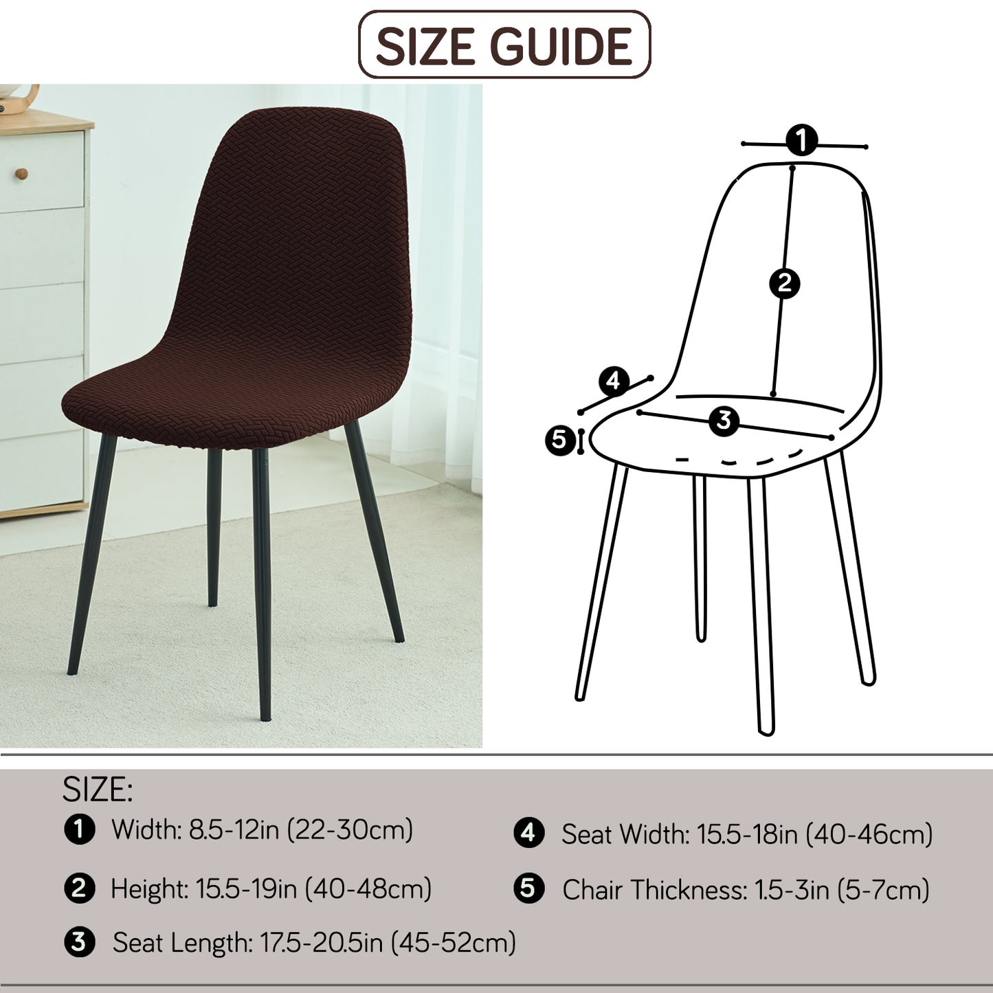 HOKIPO Premium Jacquard Fully Covered Cover for Mid Century Modern Dining Chair, Chocolate Brown