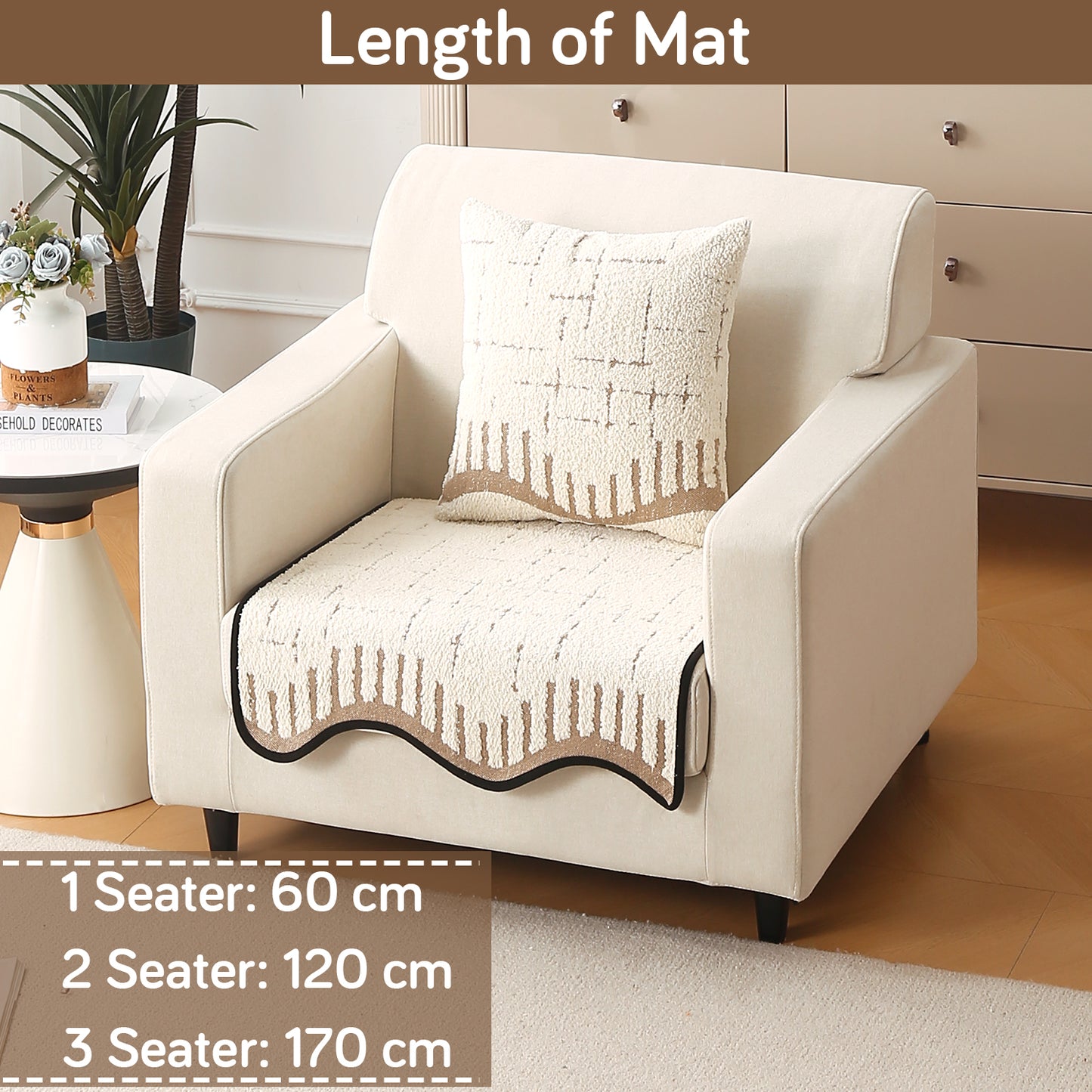 Premium Supple Soft Wavy with Curve Sofa Cover Mat, Cream Brown