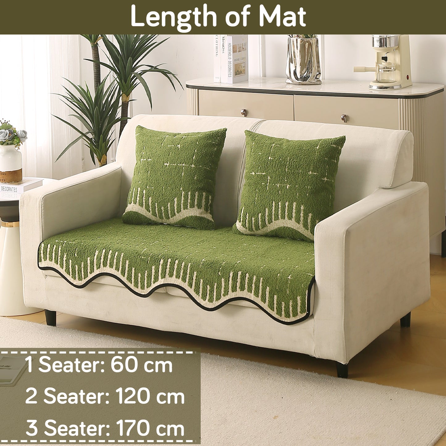 Premium Supple Soft Wavy with Curve Sofa Cover Mat, Green