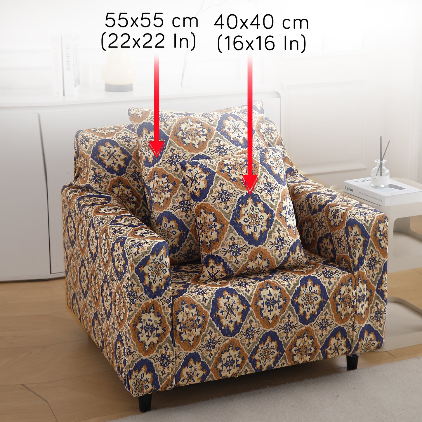 Premium Printed Velvet Sofa Cover 1/2/3 Seaters Fully Covered, Indigo Moroccan Charm