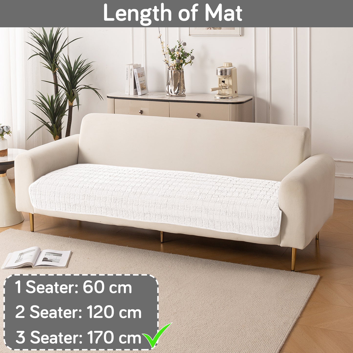 Premium Plush Anti Slip Sofa Mat for 1/2/3 Seater, White