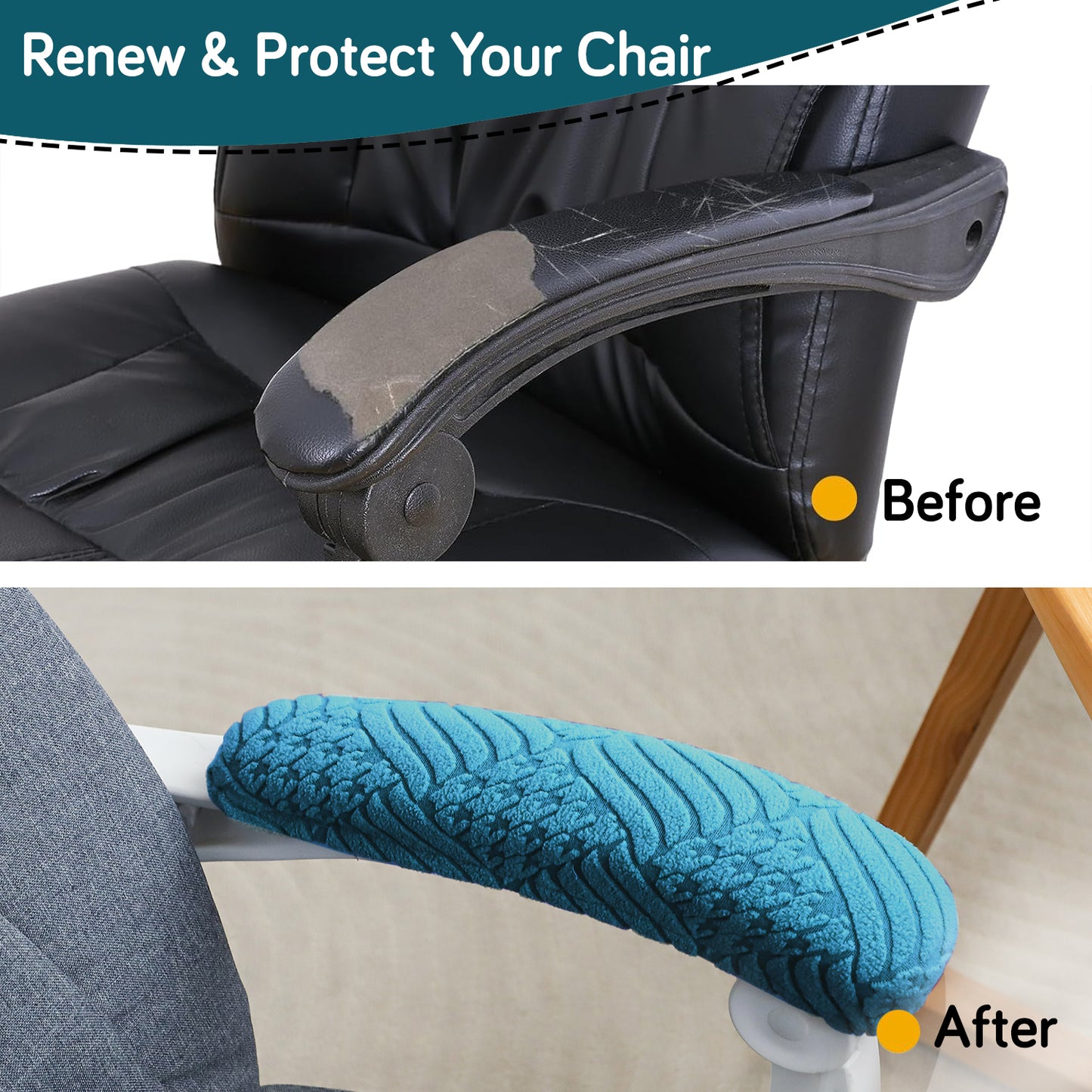 170gsm Jacquard Office Chair Arm Rest Cover (Elastic Style), 1 Pair, Turquoise