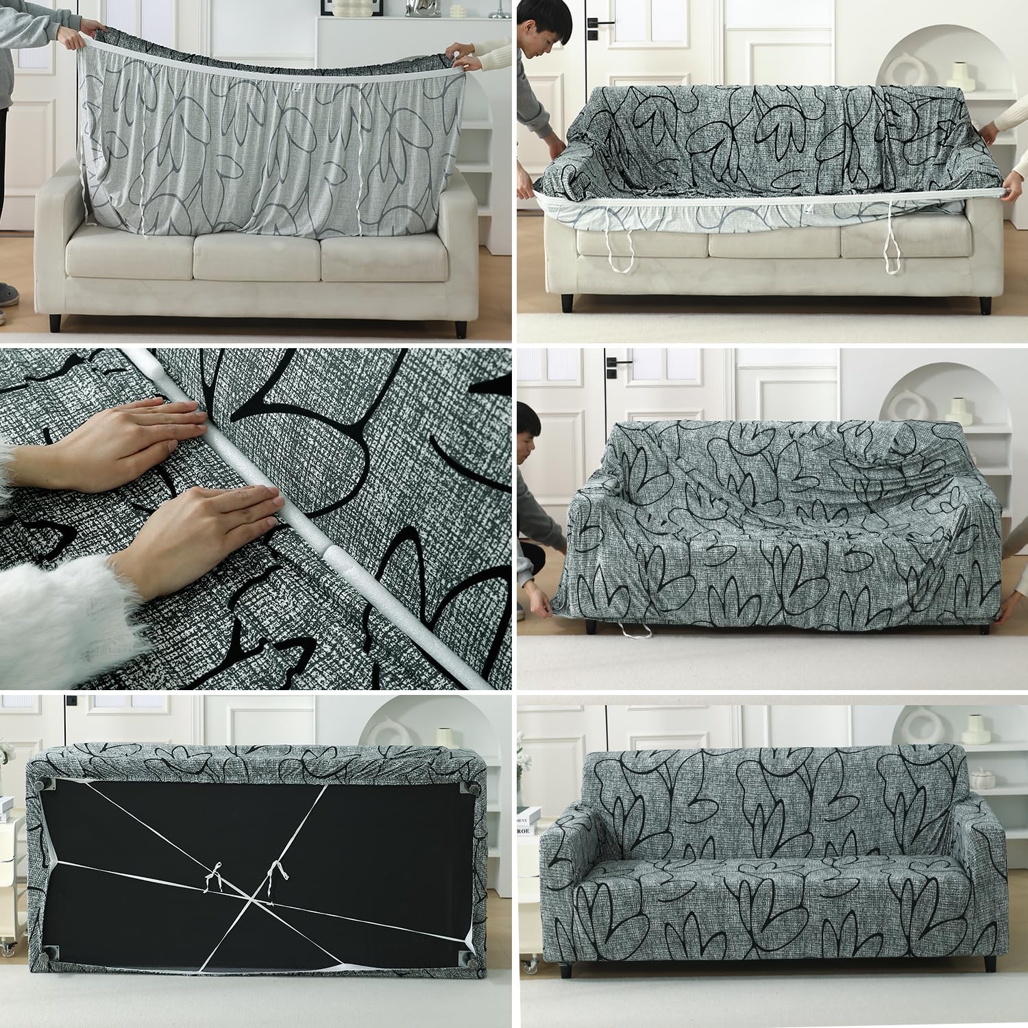 Intense Grey Abstract Floral – Step-by-step guide to put on an elastic sofa cover