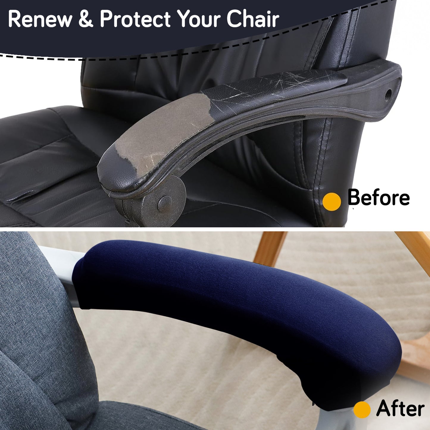 140gsm Armrest Covers for Office Chair (Zipper Style), 1 Pair, Navy Blue