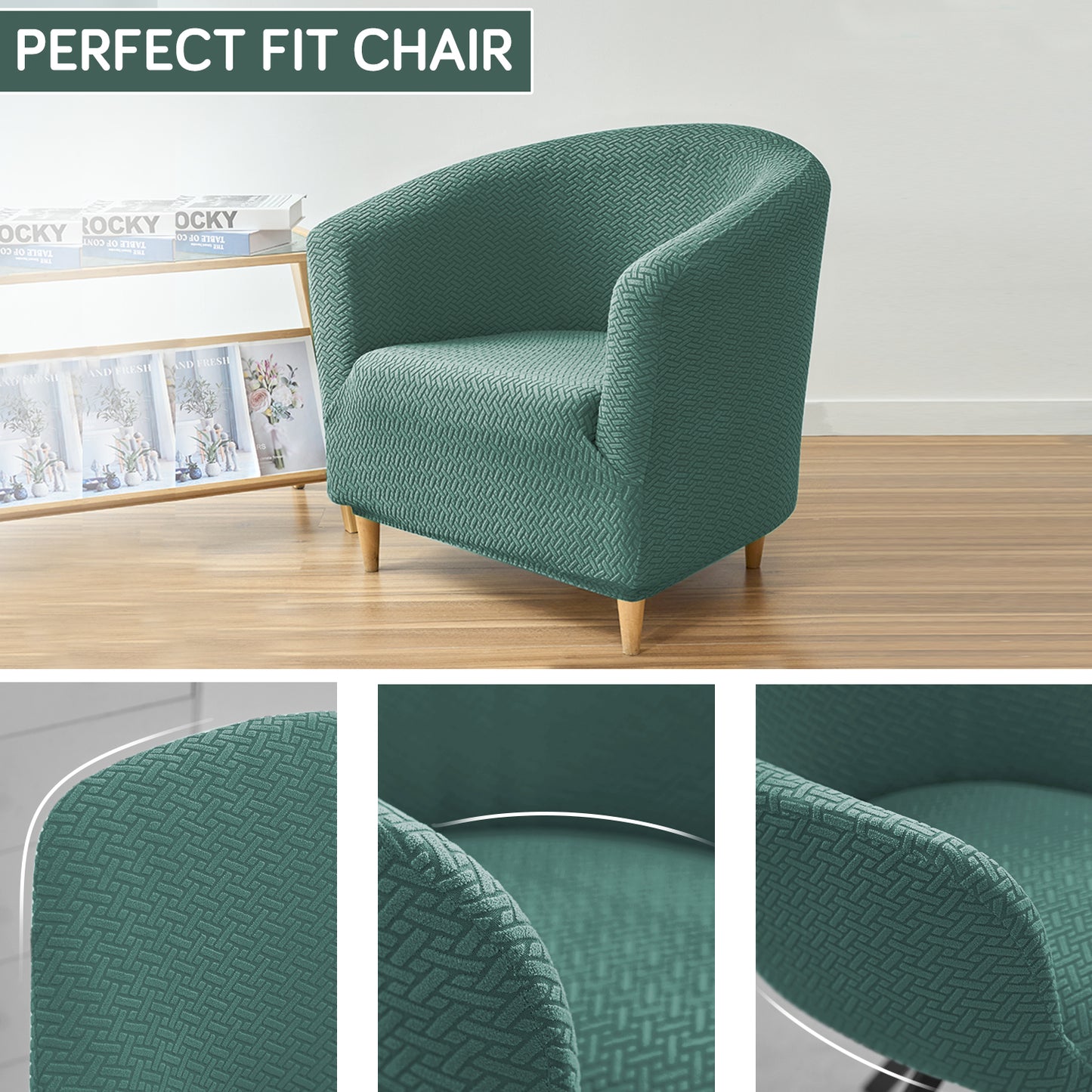 HOKIPO Premium Jacquard Stretchable Tub Chair Cover Slipcover, Continental Green