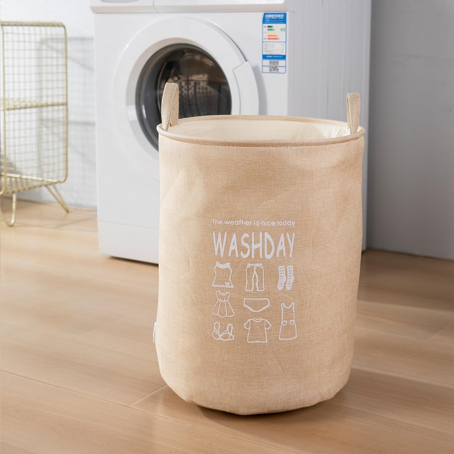 Folding Laundry Basket for Clothes, 43L - Beige