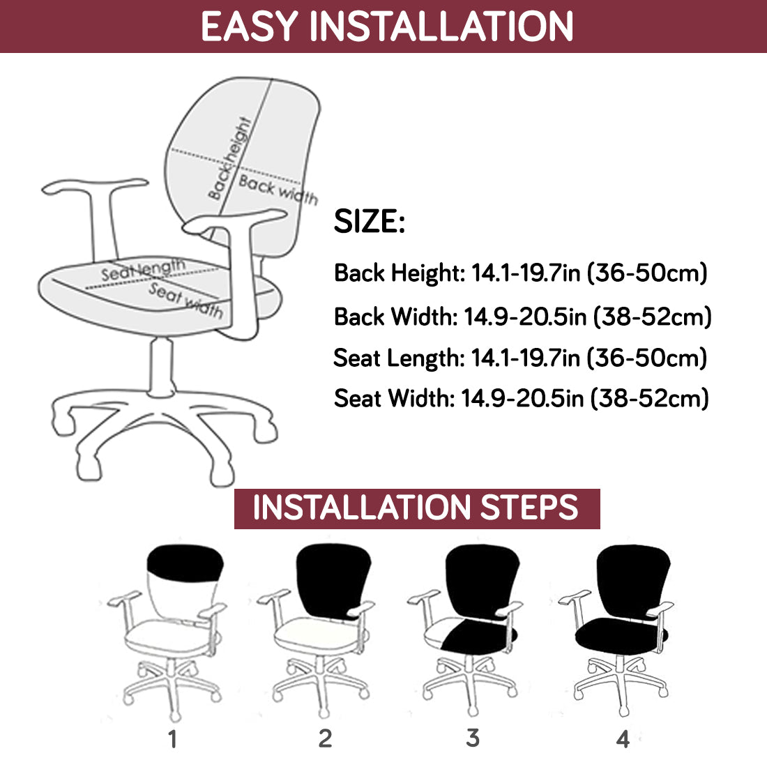 Office Chair Cover for Task Chair – 140 GSM Stretchable Fabric – Washable & Anti-Slip – Fits Small Office Chairs Without Headrest, Burgundy
