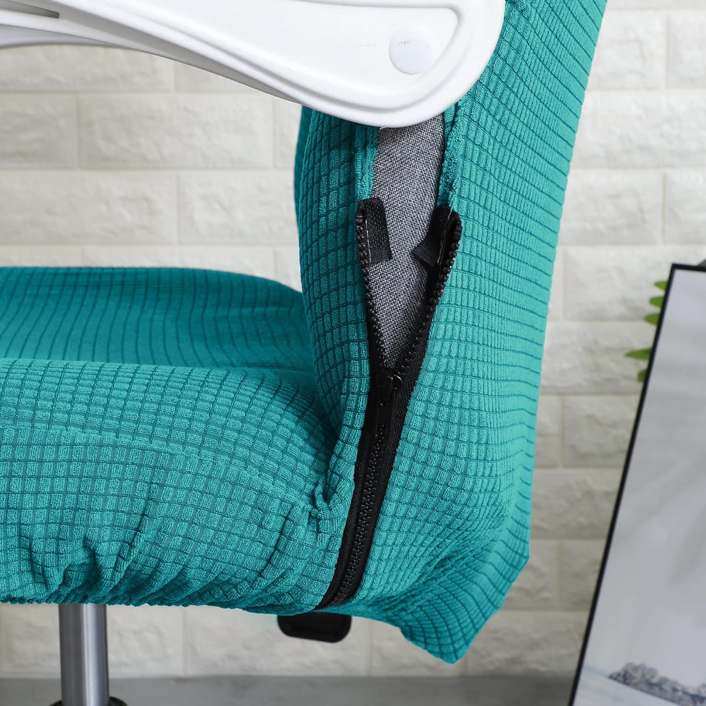 Water Repellent Office Chair Cover for Desk Chair (Mid-Back) – 210 GSM Stretch Jacquard – Washable, Durable & Anti-Slip – Fits Mid-Back Office Chairs, Teal