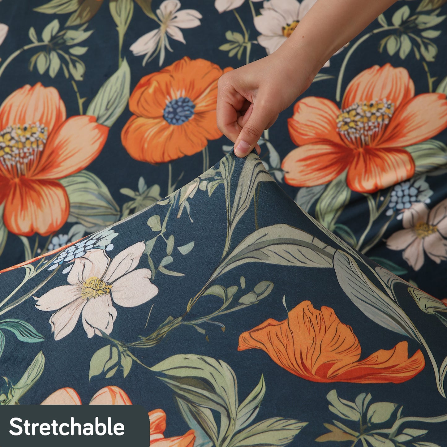 Premium Printed Velvet Sofa Cover 1/2/3 Seaters Fully Covered, Teal Twilight Garden