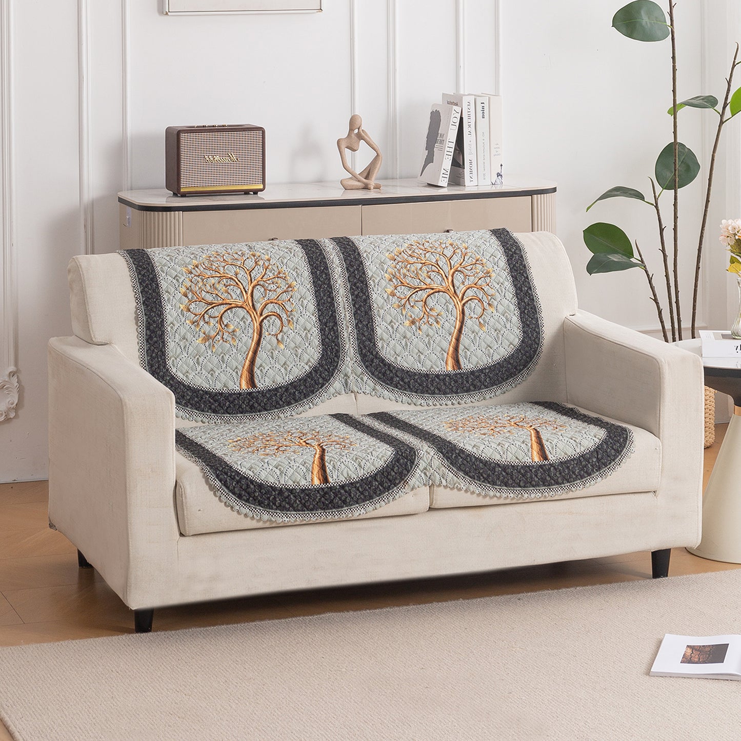 LoomVerse Quilted Sofa Cover Set Washable Sofa Panel for Seat & Back - Tranquil Tree