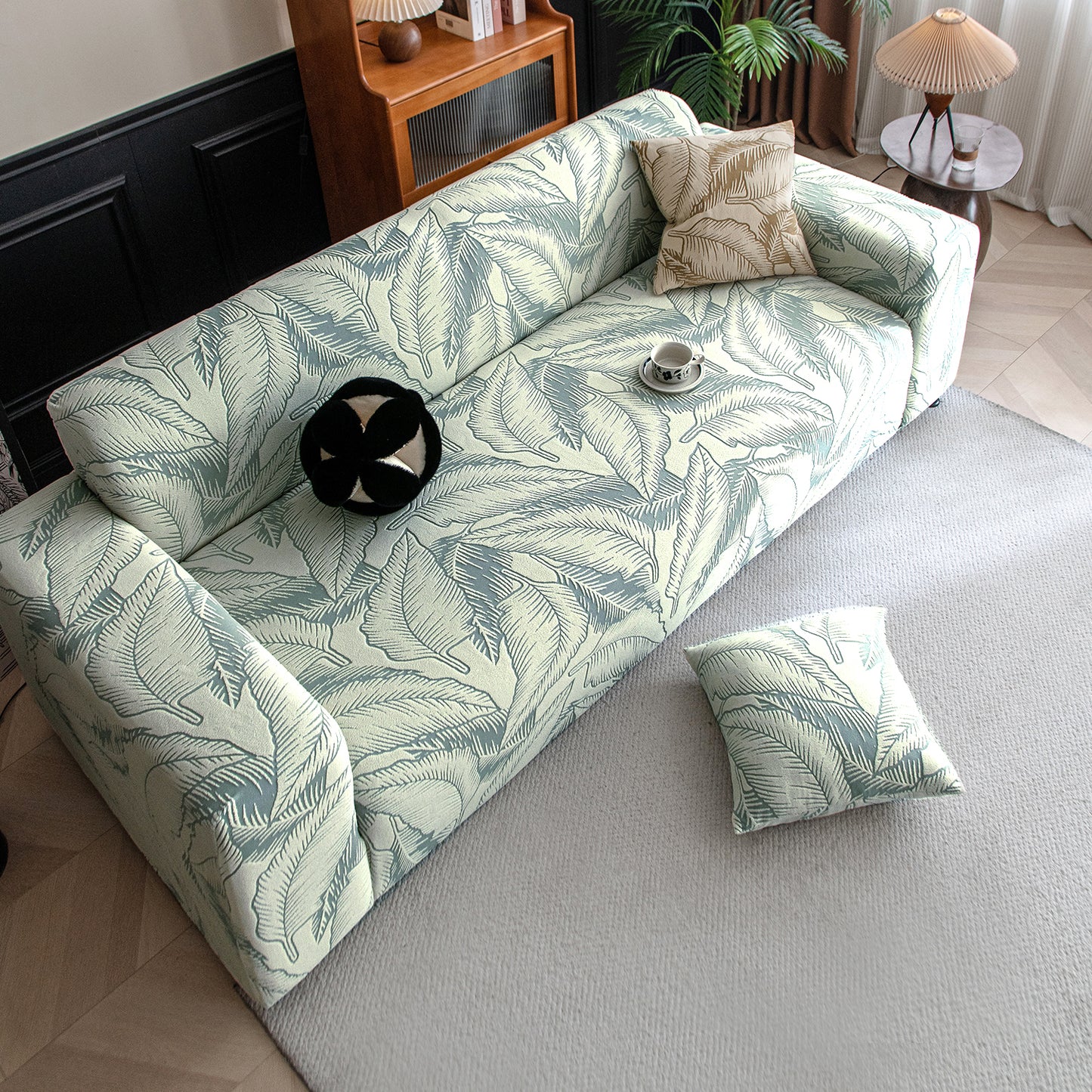 Dual Tone Knitting Jacquard Sofa Cover 1/2/3 Seater Fully Covered - Creamish Pale Green