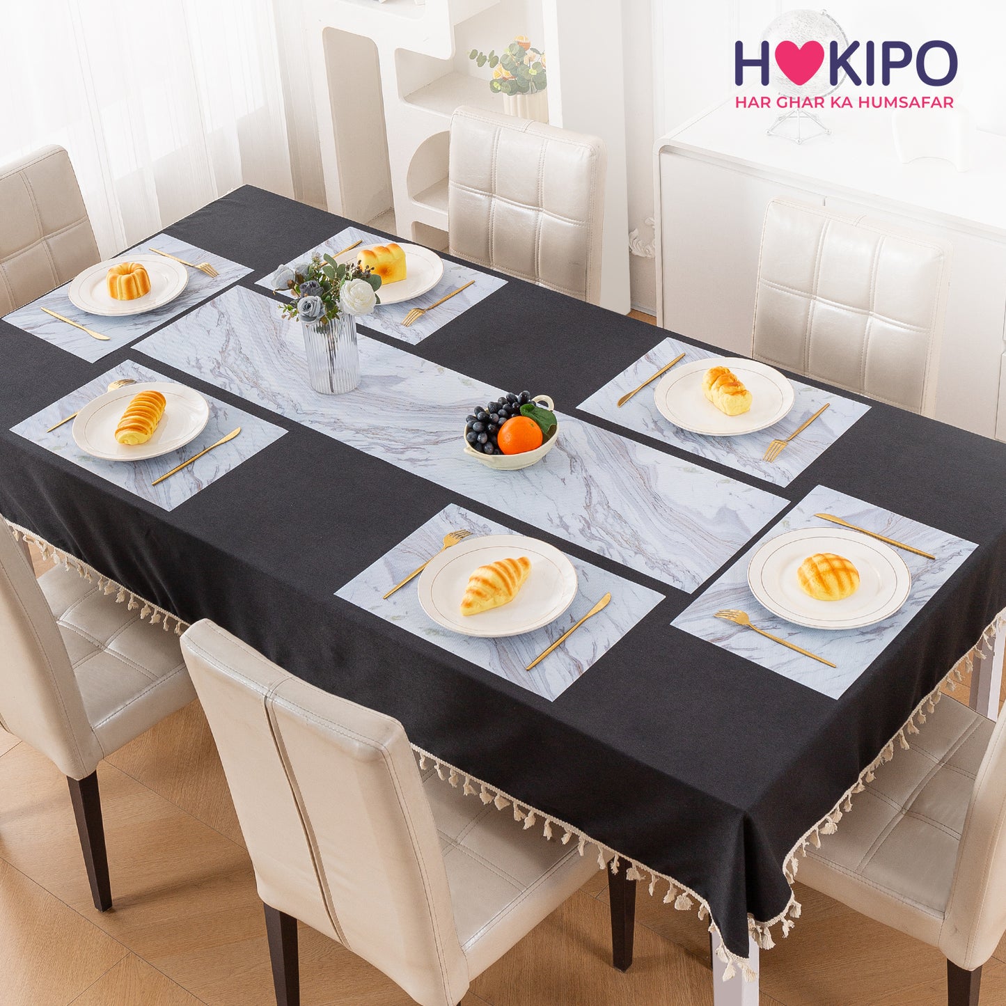 Marble Fusion PVC Mats for Dining Table, Glacier Vein - Frost Grey