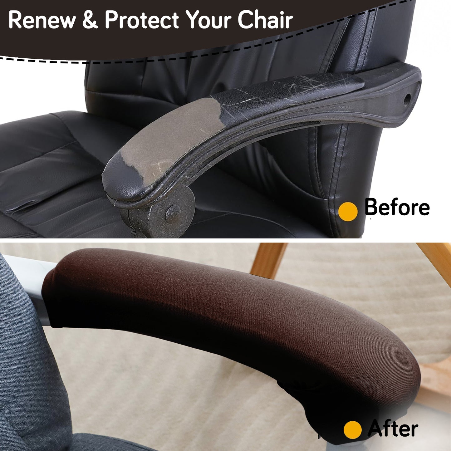 140gsm Armrest Covers for Office Chair (Zipper Style), 1 Pair, Brown