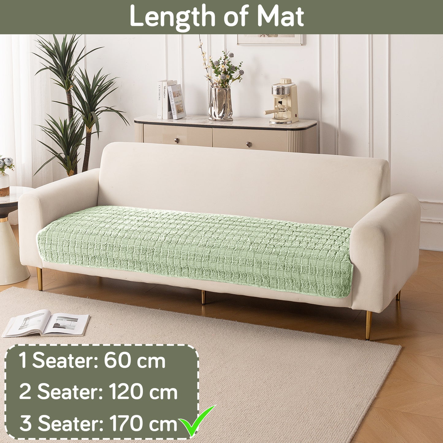Premium Plush Anti Slip Sofa Mat for 1/2/3 Seater, Green