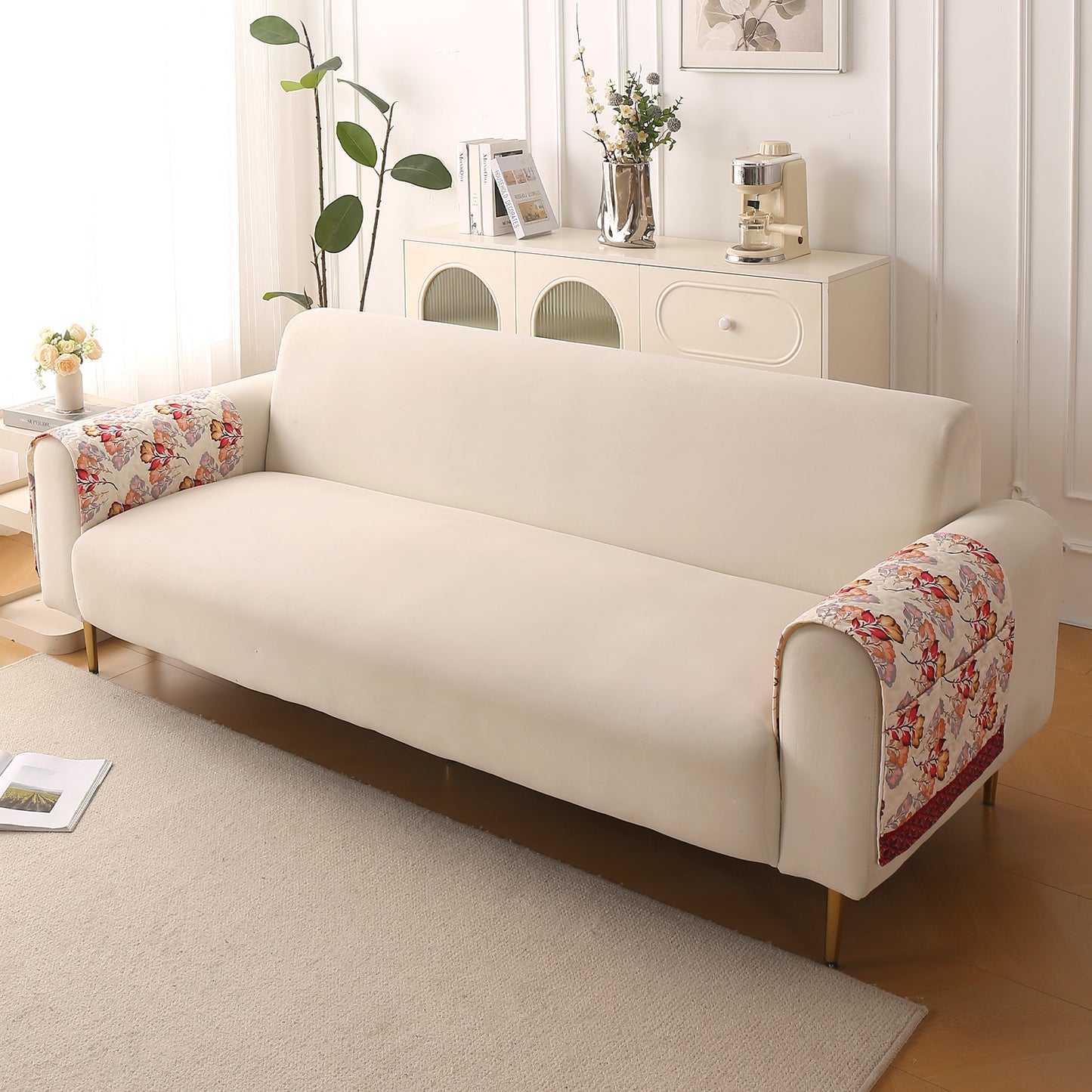 Florentina Series Printed Holland Velvet Sofa Mat - Autumn Cream