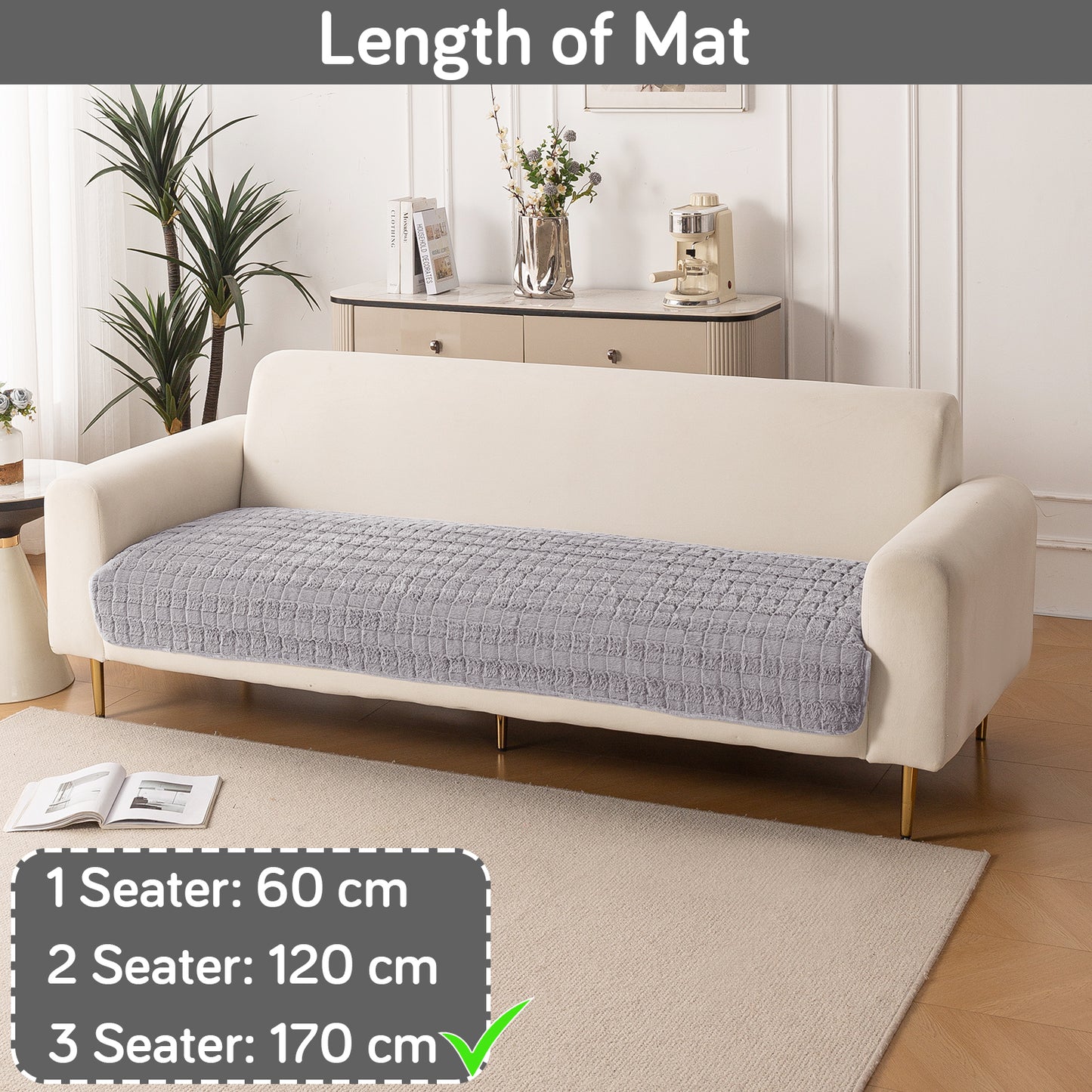 Premium Plush Anti Slip Sofa Mat for 1/2/3 Seater, Light Grey