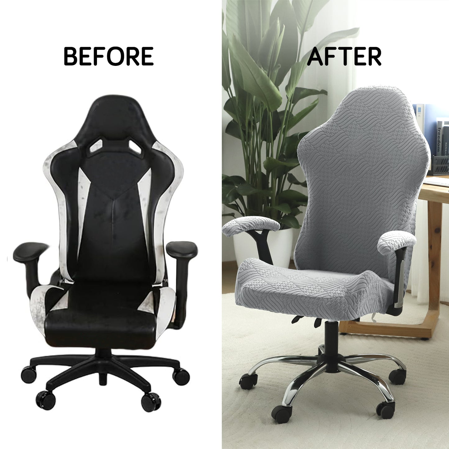 Gaming Chair Cover Elastic Jacquard Computer Rotating Chair Seat Covers Slipcover, Light Grey