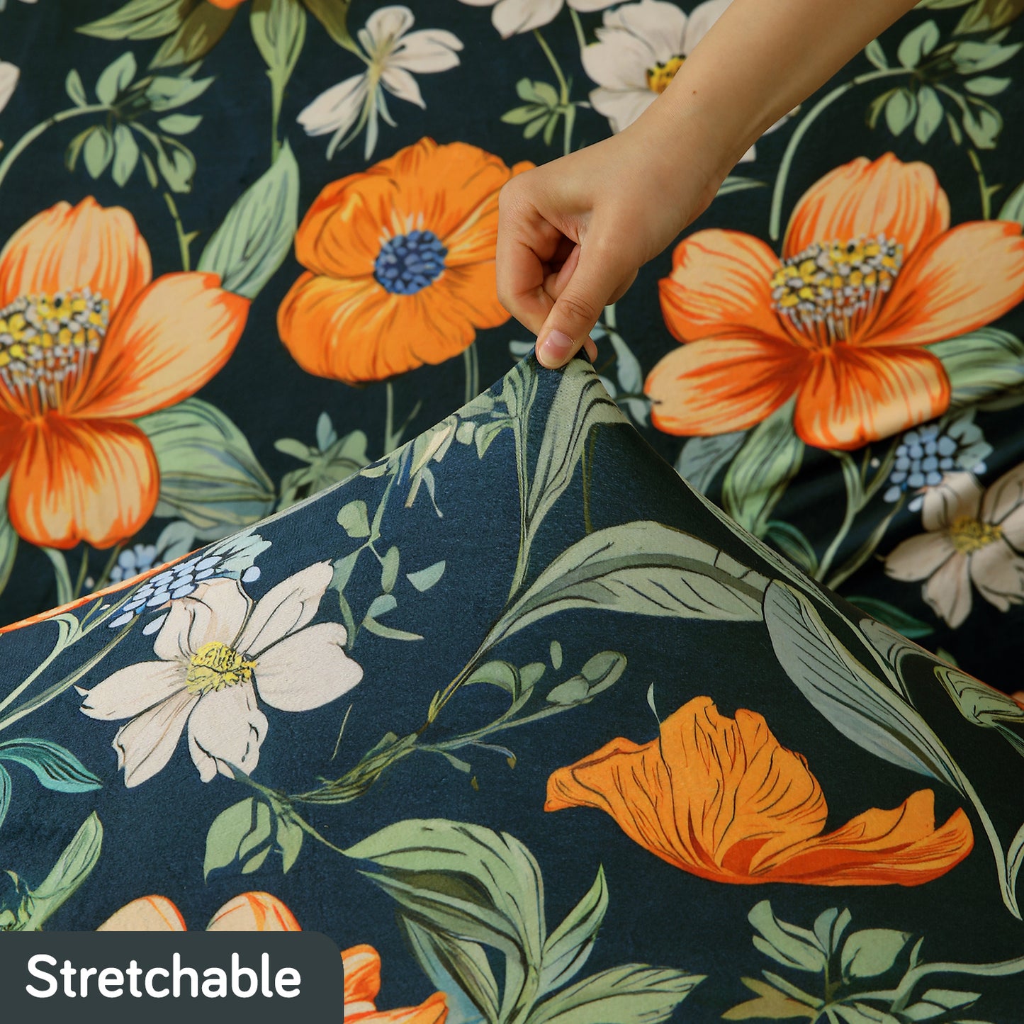 Premium Printed Velvet Sofa Cover 1/2/3 Seaters Fully Covered, Teal Twilight Garden