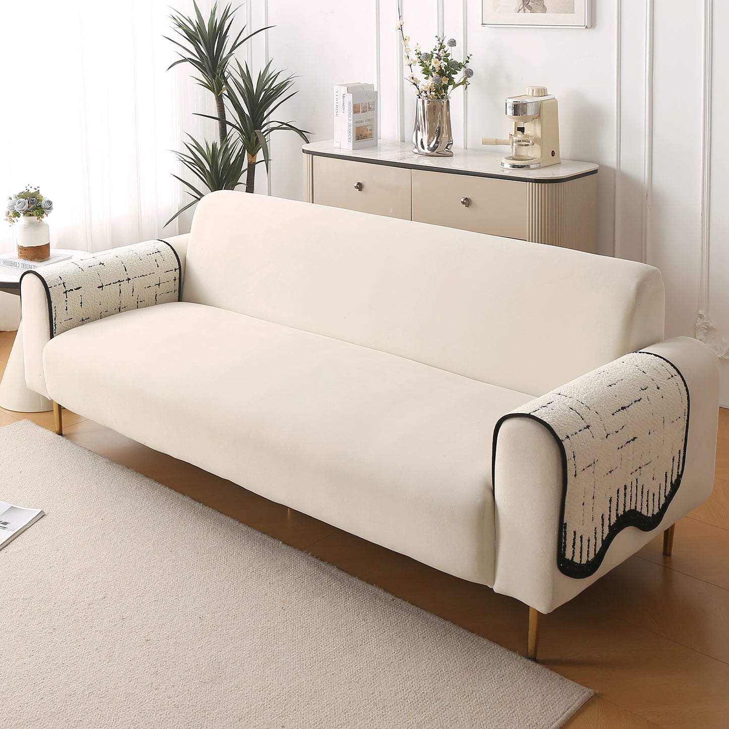 Premium Supple Soft Wavy with Curve Sofa Cover Mat, Off-White