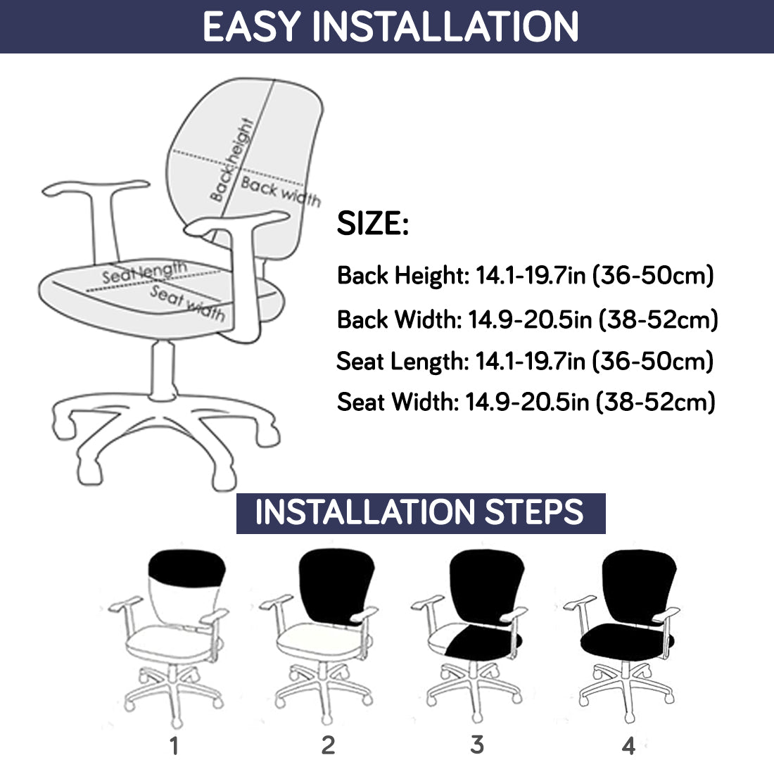 Office Chair Cover for Task Chair – 140 GSM Stretchable Fabric – Washable & Anti-Slip – Fits Small Office Chairs Without Headrest, Navy Blue