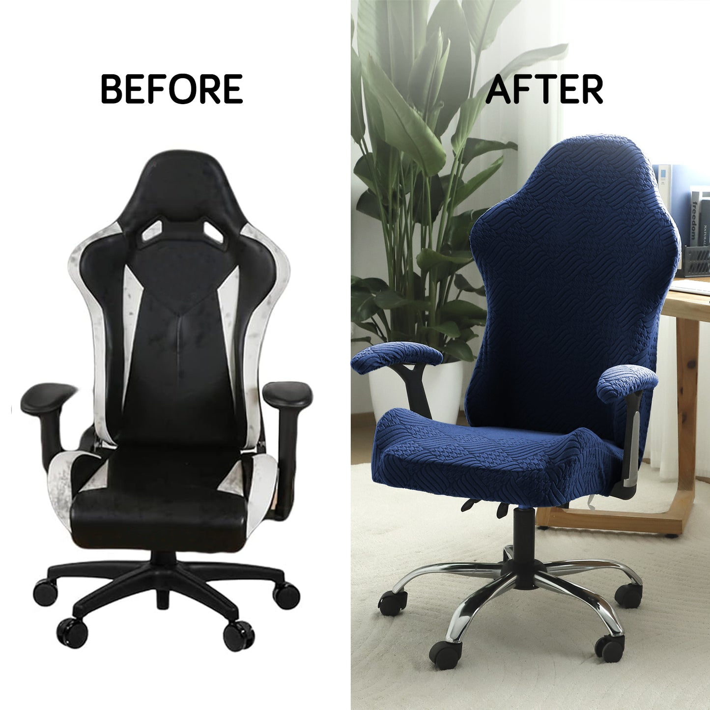 Gaming Chair Cover Elastic Jacquard Computer Rotating Chair Seat Covers Slipcover, Navy Blue